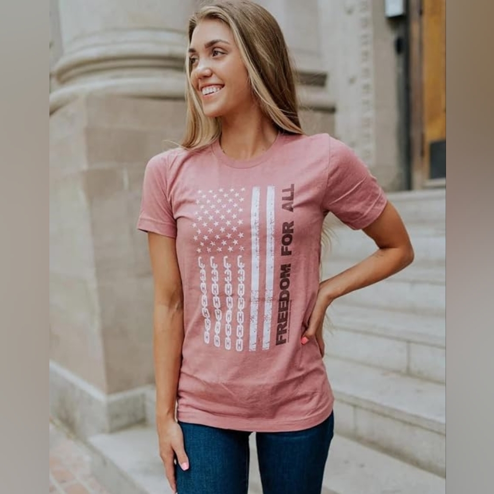 O.U.R. (Operation Underground Railroad) Womens Chain Flag Tee Mauve-XS